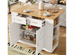 ModernLuxe Isla de cocina móvil - encimera extensible - 2 cajones y 2 puertas - con estantes abiertos - MDF - + natural