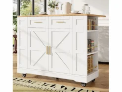 ModernLuxe Isla de cocina móvil - encimera extensible - 2 cajones y 2 puertas - con estantes abiertos - MDF - + natural