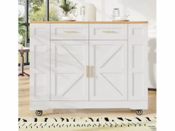ModernLuxe Isla de cocina móvil - encimera extensible - 2 cajones y 2 puertas - con estantes abiertos - MDF - + natural