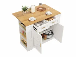 ModernLuxe Isla de cocina móvil - encimera extensible - 2 cajones y 2 puertas - con estantes abiertos - MDF - + natural