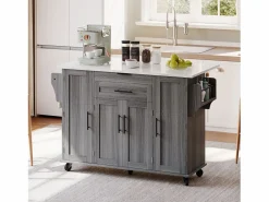 ModernLuxe Isla de cocina móvil - encimera extensible - con estante para especias y toallero - con 2 cajones y 4 puertas - MDF -
