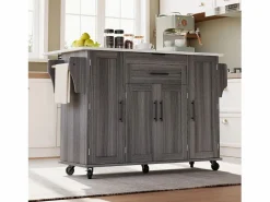 ModernLuxe Isla de cocina móvil - encimera extensible - con estante para especias y toallero - con 2 cajones y 4 puertas - MDF -