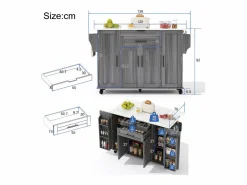 ModernLuxe Isla de cocina móvil - encimera extensible - con estante para especias y toallero - con 2 cajones y 4 puertas - MDF -