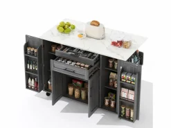 ModernLuxe Isla de cocina móvil - encimera extensible - con estante para especias y toallero - con 2 cajones y 4 puertas - MDF -