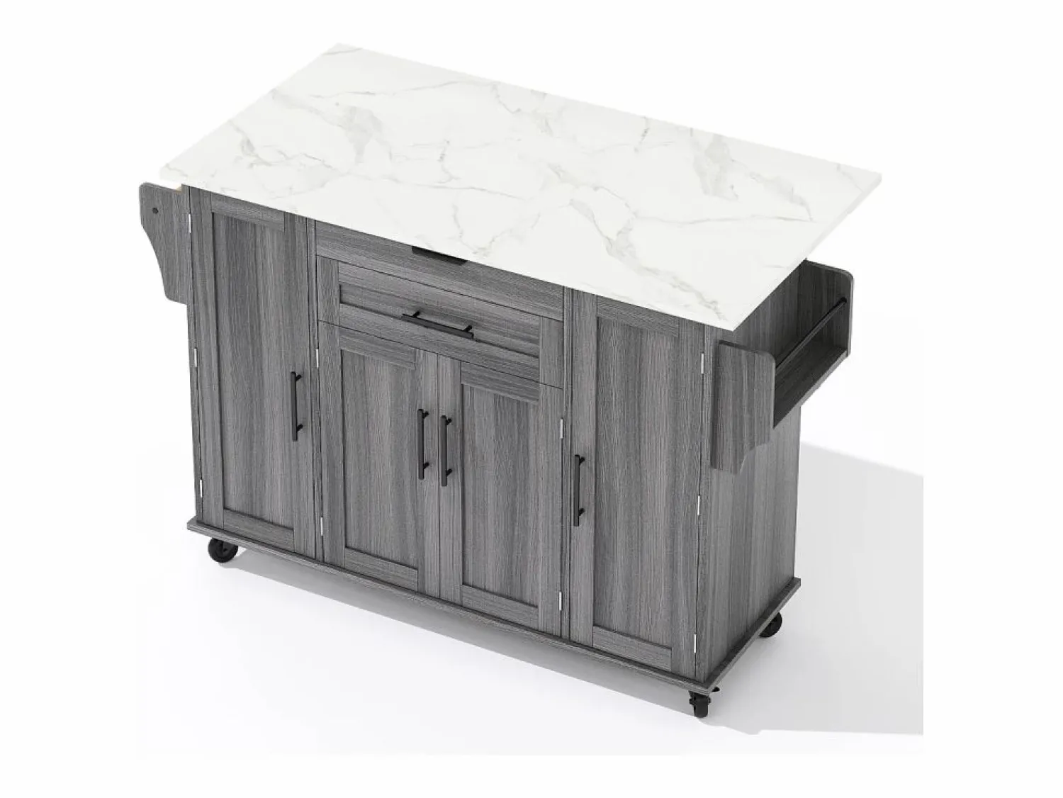 ModernLuxe Isla de cocina móvil - encimera extensible - con estante para especias y toallero - con 2 cajones y 4 puertas - MDF -