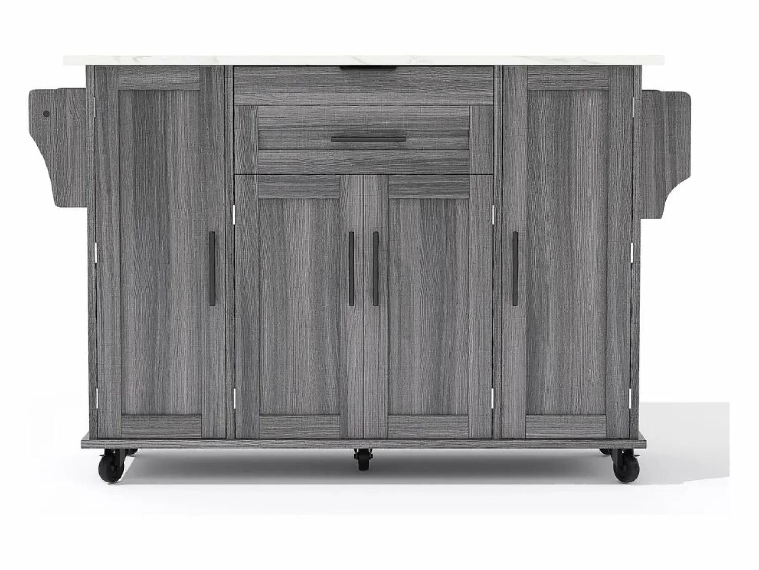 ModernLuxe Isla de cocina móvil - encimera extensible - con estante para especias y toallero - con 2 cajones y 4 puertas - MDF -