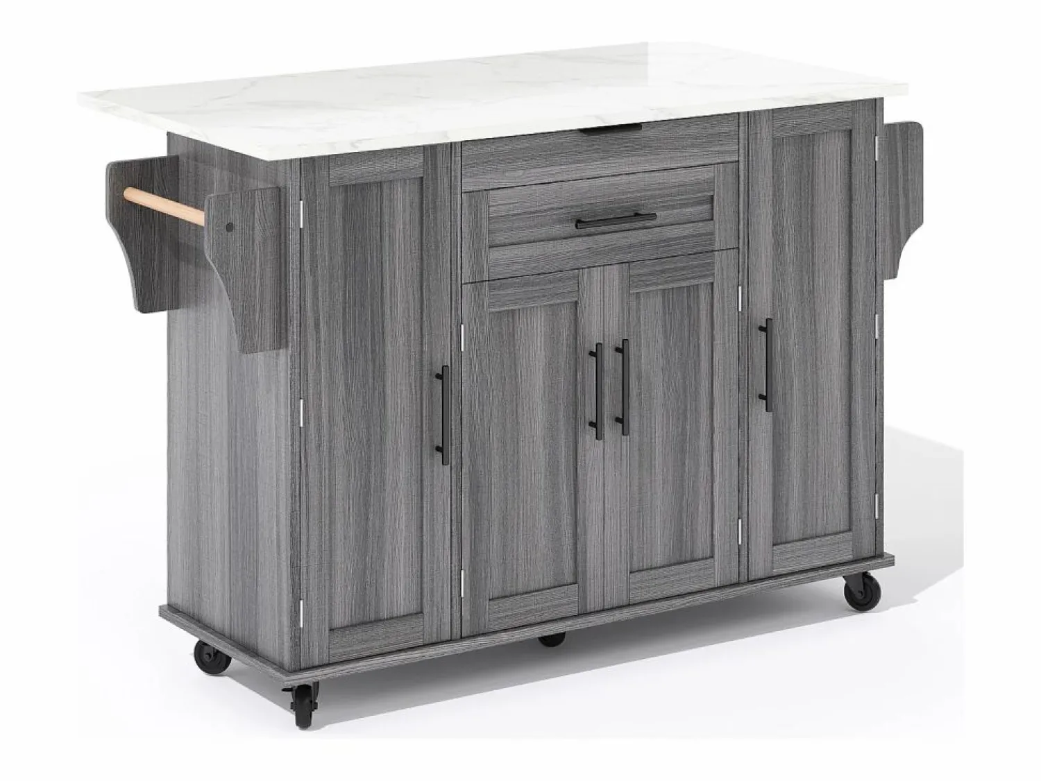 ModernLuxe Isla de cocina móvil - encimera extensible - con estante para especias y toallero - con 2 cajones y 4 puertas - MDF -