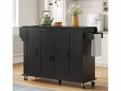 ModernLuxe Isla de cocina móvil - encimera extensible - con toallero - con 1 cajón y 4 puertas - MDF -