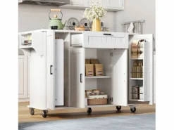 ModernLuxe Isla de cocina móvil - encimera extensible - con toallero - con 1 cajón y 4 puertas - MDF -