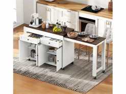 Sale Isla de cocina móvil blanca - Carrito de cocina con 4 puertas y 2 cajones - Superficie extensible y especiero Isla Cocina