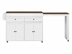 Sale Isla de cocina móvil blanca - Carrito de cocina con 4 puertas y 2 cajones - Superficie extensible y especiero Isla Cocina