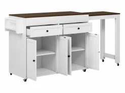 Sale Isla de cocina móvil blanca - Carrito de cocina con 4 puertas y 2 cajones - Superficie extensible y especiero Isla Cocina