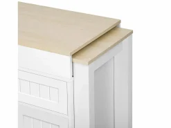 Hot Isla de cocina móvil blanca - Carrito de cocina con 4 puertas y 2 cajones - tablero de madera extensible y especiero Color natural claro / Blanco