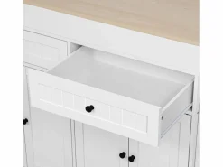 Hot Isla de cocina móvil blanca - Carrito de cocina con 4 puertas y 2 cajones - tablero de madera extensible y especiero Color natural claro / Blanco