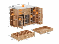 Best ModernLuxe Isla de cocina móvil central - mesa de comedor plegable - con espacio de almacenamiento y estante para especias - con ruedas - Natural Color natural claro