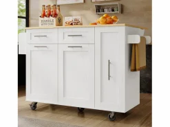 Hot Isla de cocina móvil con 2 puertas, 3 cajones y toallero - Tablero extensible - 134,5 x 46/74 x 90,5 cm - MDF - Isla Cocina