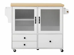 Sale Isla de cocina móvil con 2 puertas de cristal y 3 cajones - Mesa extensible - Isla Cocina