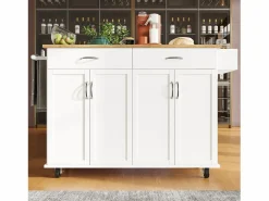 New Isla de cocina móvil con 4 puertas y 2 cajones - Tablero extensible - 106x50(78)x90,5cm - Madera MDF - y natural Isla Cocina