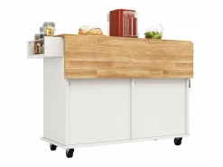 New Isla de cocina móvil con 4 puertas y 2 cajones - Tablero extensible - 106x50(78)x90,5cm - Madera MDF - y natural Isla Cocina