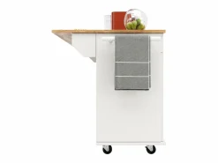 New Isla de cocina móvil con 4 puertas y 2 cajones - Tablero extensible - 106x50(78)x90,5cm - Madera MDF - y natural Isla Cocina