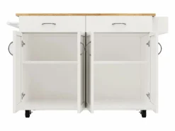New Isla de cocina móvil con 4 puertas y 2 cajones - Tablero extensible - 106x50(78)x90,5cm - Madera MDF - y natural Isla Cocina
