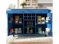 Online Isla de cocina móvil con 2 cajones, 2 puertas y botellero para 6 botellas - 102x45x92cm - MDF y metal - Isla Cocina