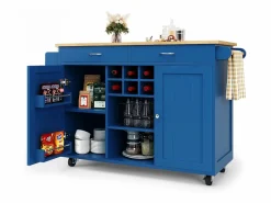 Online Isla de cocina móvil con 2 cajones, 2 puertas y botellero para 6 botellas - 102x45x92cm - MDF y metal - Isla Cocina
