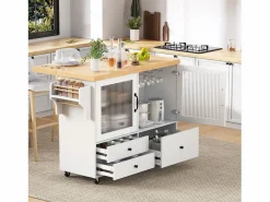Merax Isla de cocina móvil con mesa de comedor extensible - 100 x 42/70 x 91,5 cm - con puertas + 3 cajones - MDF - + natural