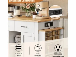 New Merax Isla de cocina móvil con mesa extensible - 132/235 x 60 x 93 cm - mesa de bar con estantes + puertas + cajón - MDF - Blanco