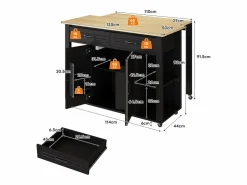 Merax Isla de cocina móvil extensible - 120 x 50/77 x 91,5 cm - con barra + tomas de corriente + 2 cajones + 2 puertas - MDF - + natural