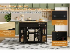 Merax Isla de cocina móvil extensible - 120 x 50/77 x 91,5 cm - con barra + tomas de corriente + 2 cajones + 2 puertas - MDF - + natural