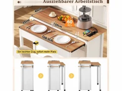 Best Isla de cocina móvil extensible - 120 x 40/75 x 92 cm - con 3 puertas + 2 cajones - MDF - Isla Cocina