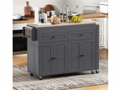 Online Isla de cocina móvil - Carrito de cocina con 4 puertas y 2 cajones - Superficie extensible y especiero Gris