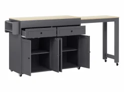 Online Isla de cocina móvil - Carrito de cocina con 4 puertas y 2 cajones - Superficie extensible y especiero Gris