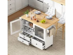 ModernLuxe Isla de cocina móvil 100x42x91.5cm - encimera extensible - espacio de almacenamiento multifuncional -