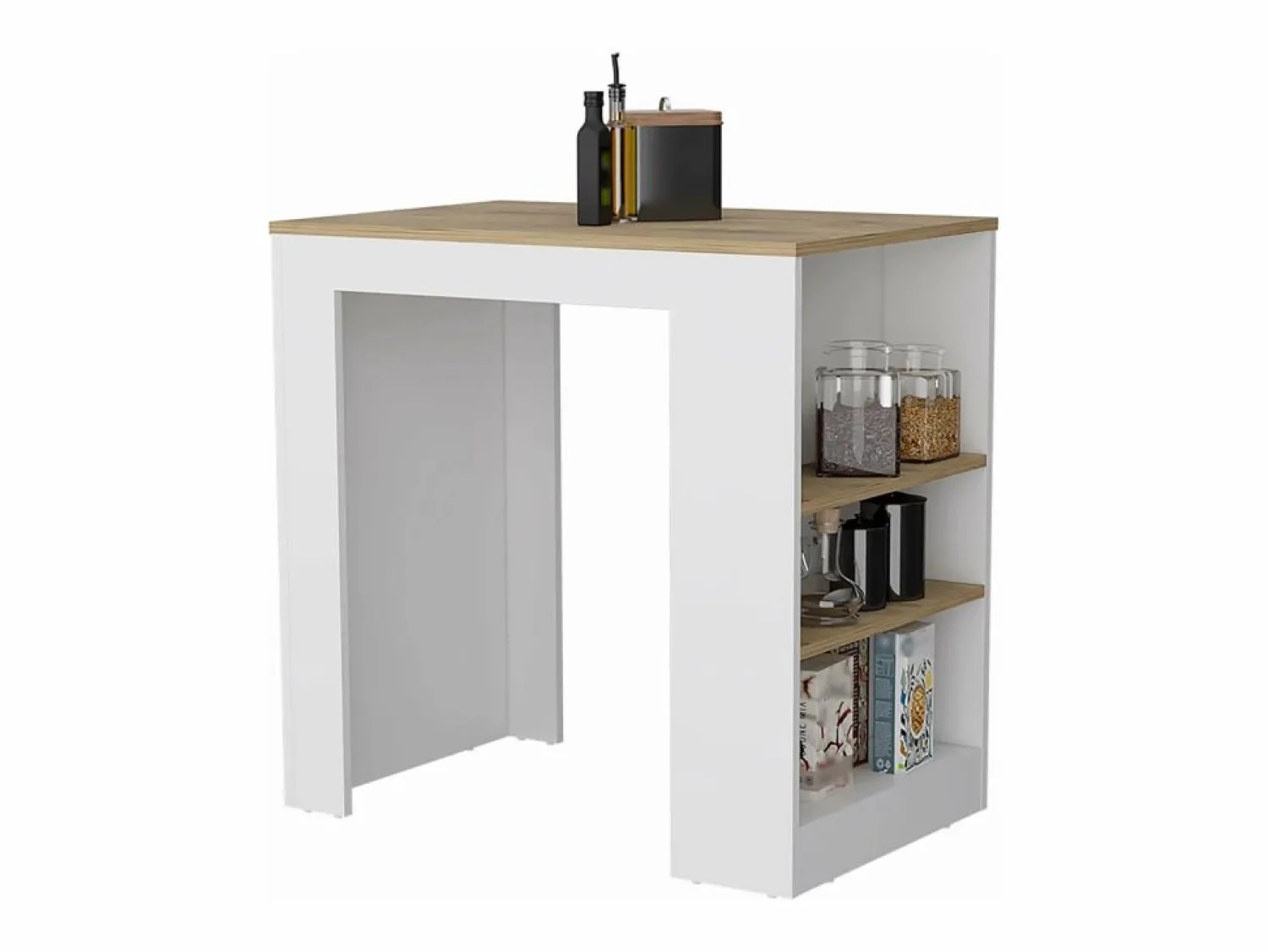 TuHome Isla de cocina Portree en melamina 3 estantes y almacenamiento abierto , 91.28 cm X 92 cm X 59 cm ,