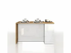 Clearance Isla de cocina Sole con 2 puertas en brillo y roble 160x90x90 cm Blanco