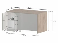 Clearance Isla de cocina Sole con 2 puertas en brillo y roble 160x90x90 cm Blanco