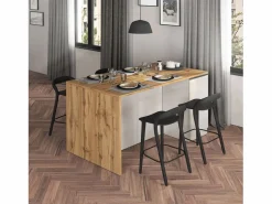 Clearance Isla de cocina Sole con 2 puertas en brillo y roble 160x90x90 cm Blanco