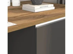 Online Isla de cocina Sole con 4 puertas, color antracita mate/roble, 200 x 90 x 90 cm Isla Cocina