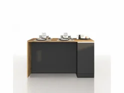 Clearance Isla de cocina Sole con 2 puertas en antracita mate/roble 160x90x90 cm Isla Cocina