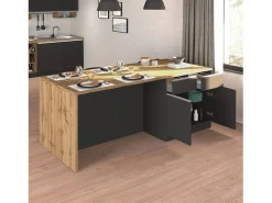 Isla de cocina Sole con 4 puertas y 4 cajones, color antracita mate/roble, 200 x 90 x 90 cm Gris antracita
