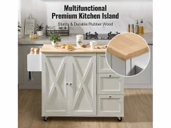 Best Isla de Cocina, SucceBuy Carrito de Cocina de 115 cm con Ruedas, Armario de Almacenamiento con Cajón y Estante Isla Cocina