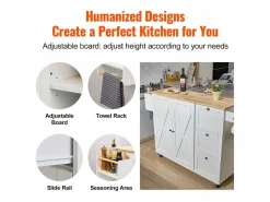 Best Isla de Cocina, SucceBuy Carrito de Cocina de 115 cm con Ruedas, Armario de Almacenamiento con Cajón y Estante Isla Cocina