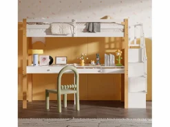 Clearance it litera 90 x 200, altillo con escritorio, cama infantil con escalera de almacenamiento, barandilla de seguridad, Cama Litera