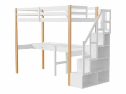 Clearance it litera 90 x 200, altillo con escritorio, cama infantil con escalera de almacenamiento, barandilla de seguridad, Cama Litera