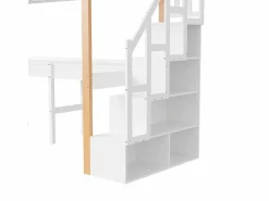 Clearance it litera 90 x 200, altillo con escritorio, cama infantil con escalera de almacenamiento, barandilla de seguridad, Cama Litera