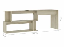 Garden Furniture Jakobstad Escritorio de esquina contrachapada color roble 200x50x76 cm