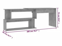New Garden Furniture Jakobstad Escritorio de esquina contrachapada hormigón 200x50x76 cm Gris