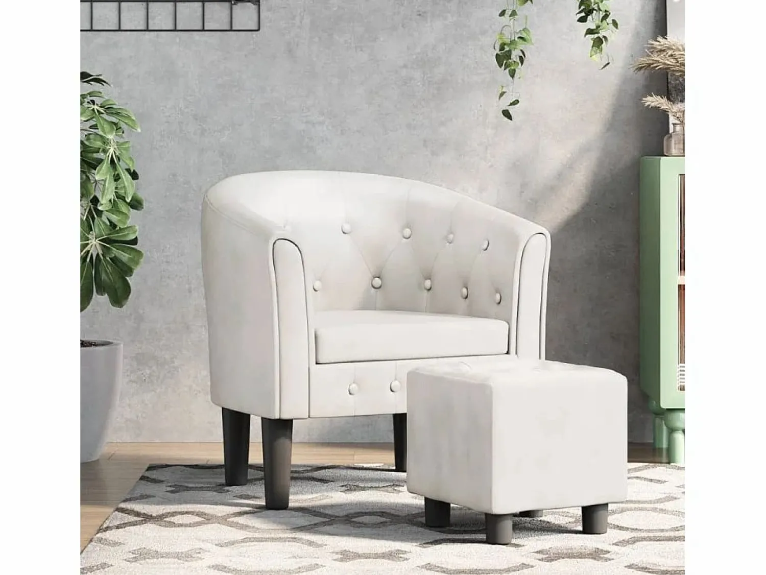 Sale Jalkar Sillón con taburete cuero sintético Sillón Estilo Cabriolet